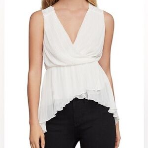 BGBGMAXAZRIA Pleated Asymmetrical Faux Wrap Top - Gardenia